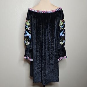 Velzera Black Velvet Dress with Floral Embroidery